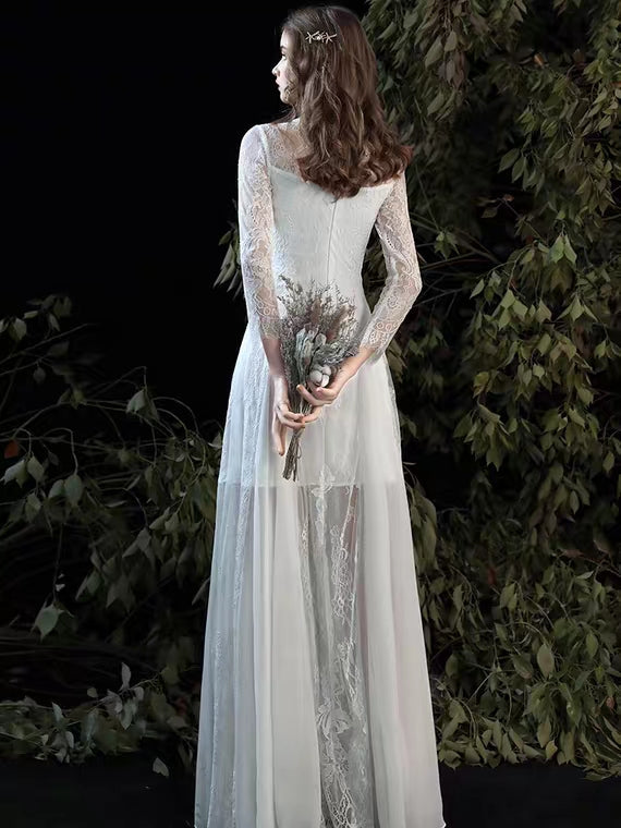 The Rafflyn Wedding Bridal Long Sleeves Dress (With detachable tulle skirt)