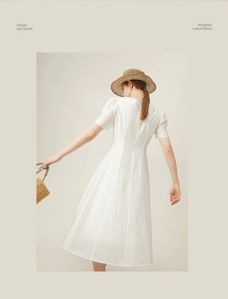The Erinda Wedding Bridal White Short Sleeve Dress