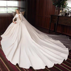 The Pristine Wedding Bridal Satin Long Sleeves Gown