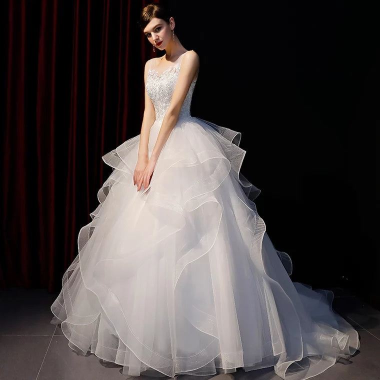 The Meredith Wedding Bridal Sleeveless Illusion Gown