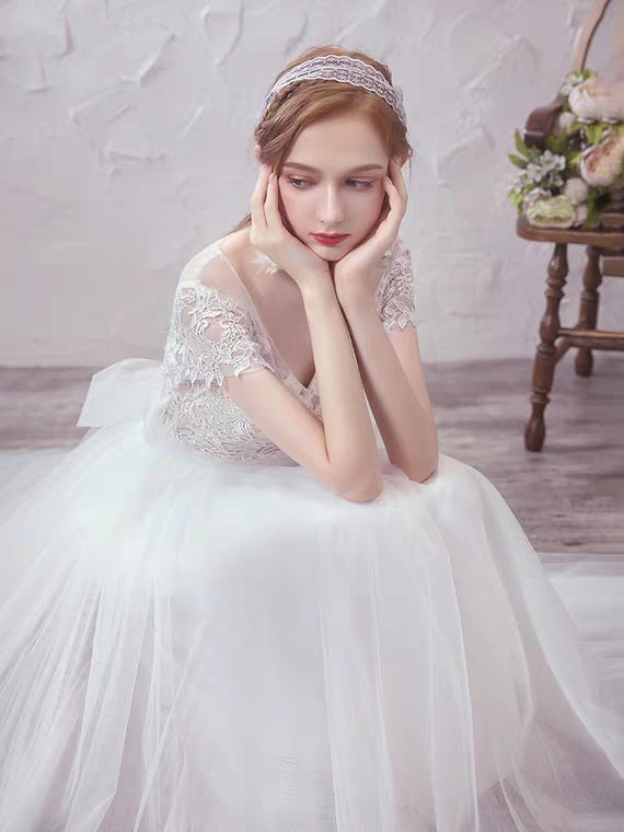 The Lowena Wedding Bridal Short Sleeve Gown