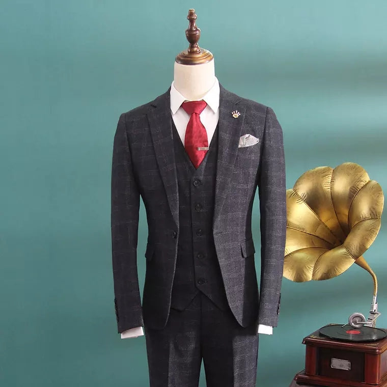 Patrick Groom Men's Navy Blue Suit Jacket, Vest and Pants (3 Piece)