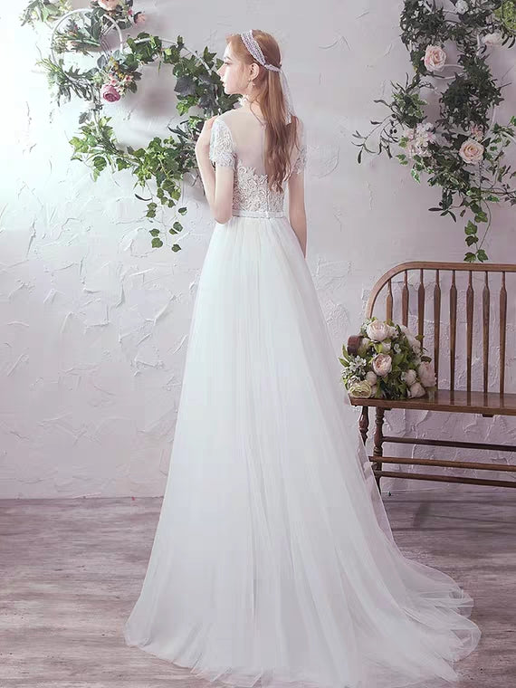 The Lowena Wedding Bridal Short Sleeve Gown