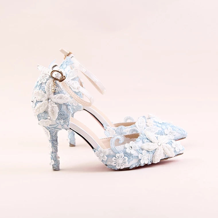 The Lovelle Wedding Bridal Blue Floral Heels