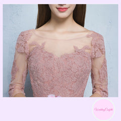 The Rosaelyn Pink lace Sleeves Short Evening Gown