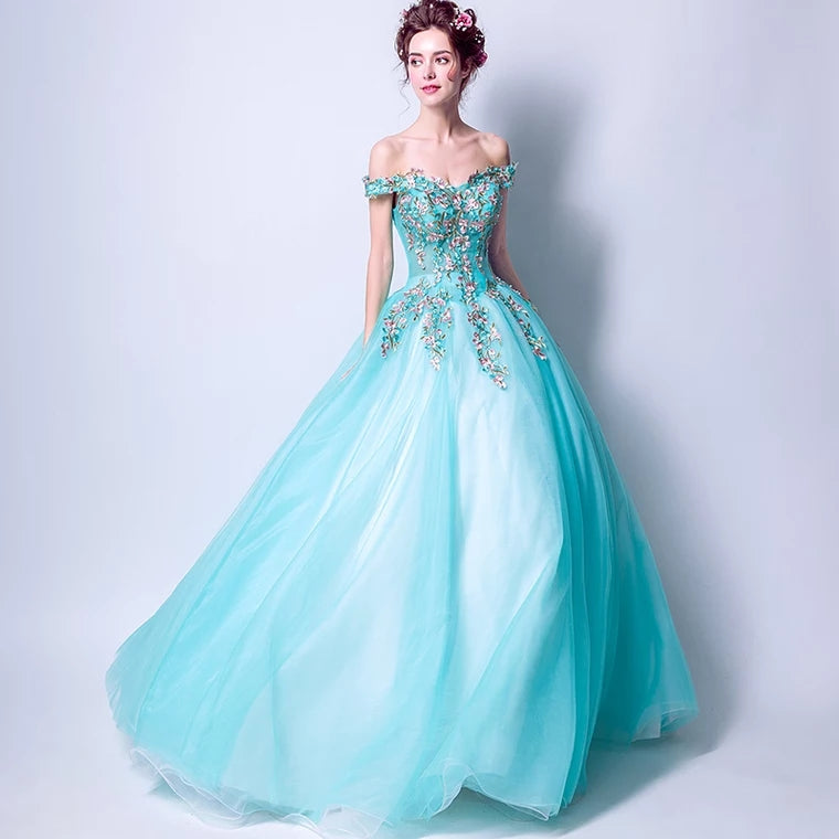 The Rynbitha Off Shoulder Tiffany Green Gown