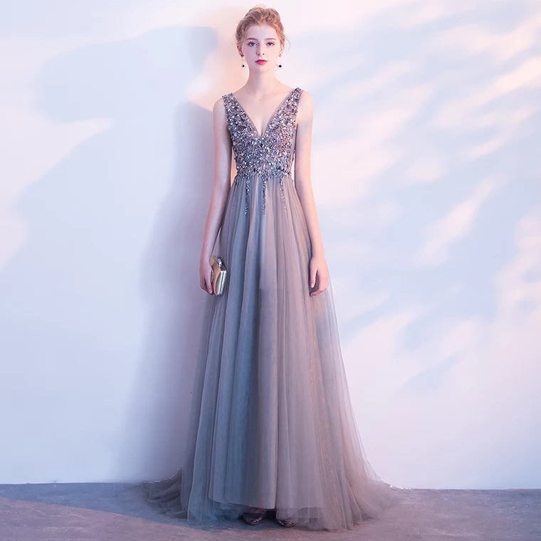 The Sophiela Glittery Sleeveless Grey Sequins Gown (Available in 2 colours)