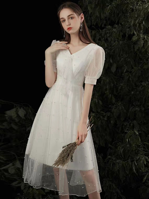 The Ross Wedding Bridal Short Sleeve White Dress