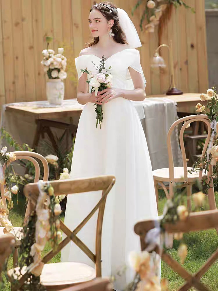 The Ragnhild Wedding Bridal Off Shoulder Bow Gown