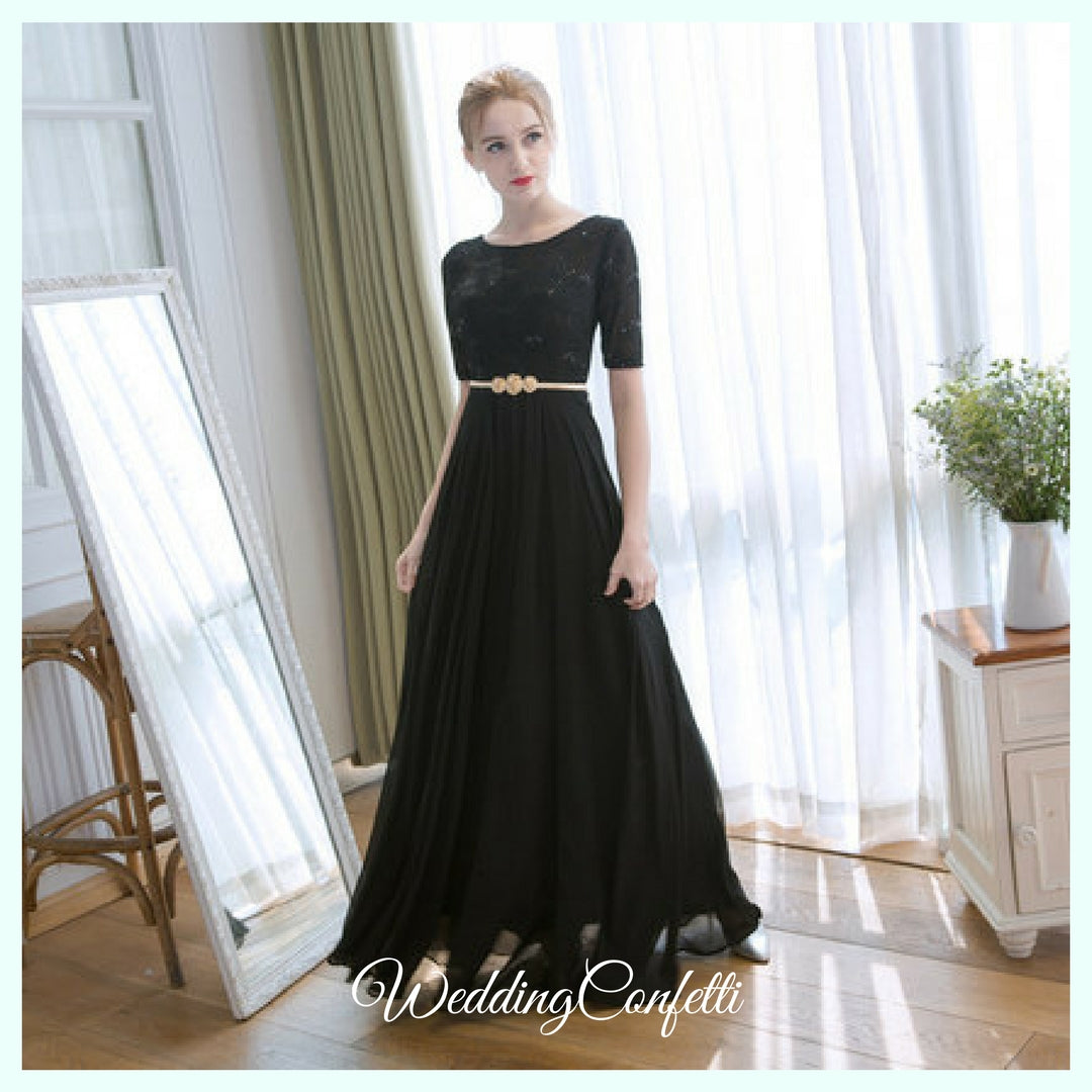 The Myra White / Red / Grey / Black / Champagne Long Sleeves Lace Evening Gown