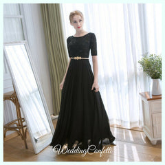 The Myra White / Red / Grey / Black / Champagne Long Sleeves Lace Evening Gown