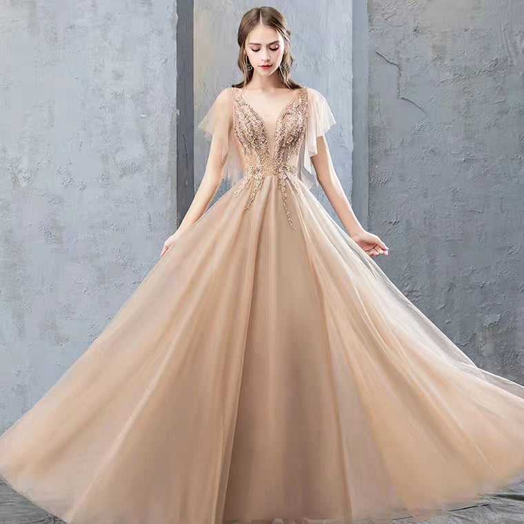 The Charlene Champagne Tulle Gown