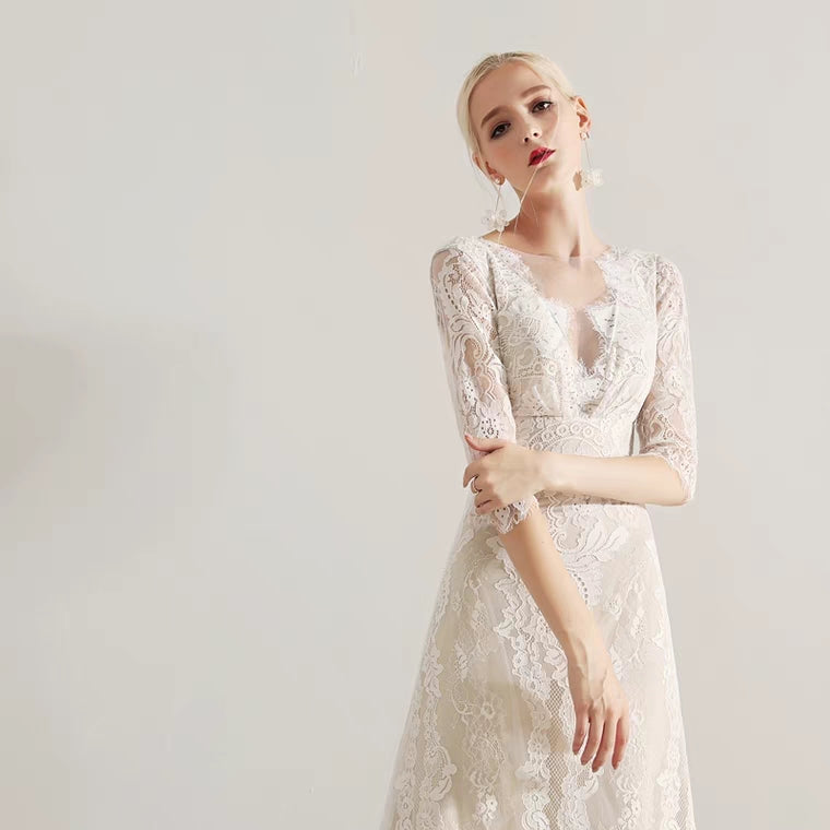 The Idora Lace Wedding Bridal Long Sleeves Dress