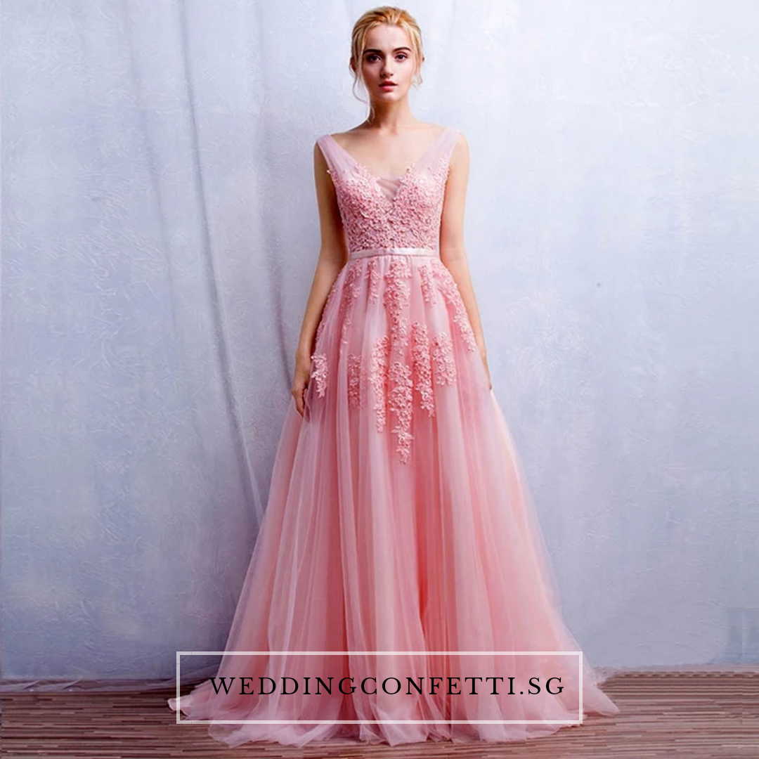 The Pierina Tulle Sleeveless Pink / Grey / Red Lace Floral Gown (Customisation Available)