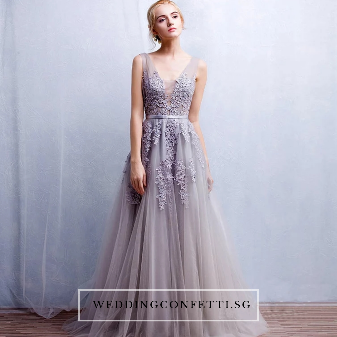 The Pierina Tulle Sleeveless Pink / Grey / Red Lace Floral Gown (Customisation Available)