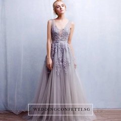 The Pierina Tulle Sleeveless Pink / Grey / Red Lace Floral Gown (Customisation Available)