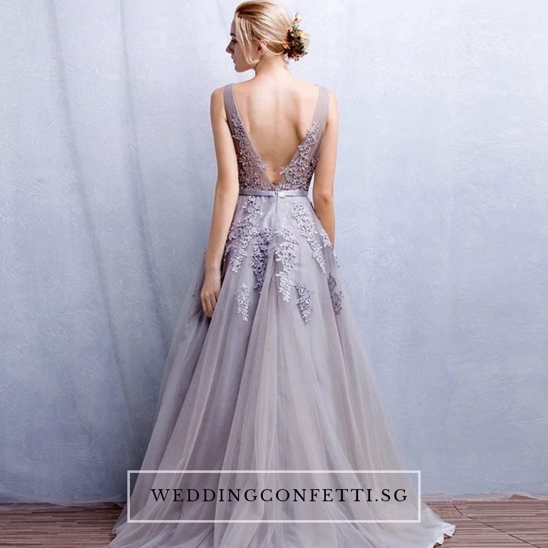 The Pierina Tulle Sleeveless Pink / Grey / Red Lace Floral Gown (Customisation Available)