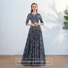 The Mydina Gold / Royal Blue / Red / Navy Blue Long Sleeves Dress