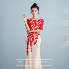 The Lerainne Champagne Red Long Sleeves Dress