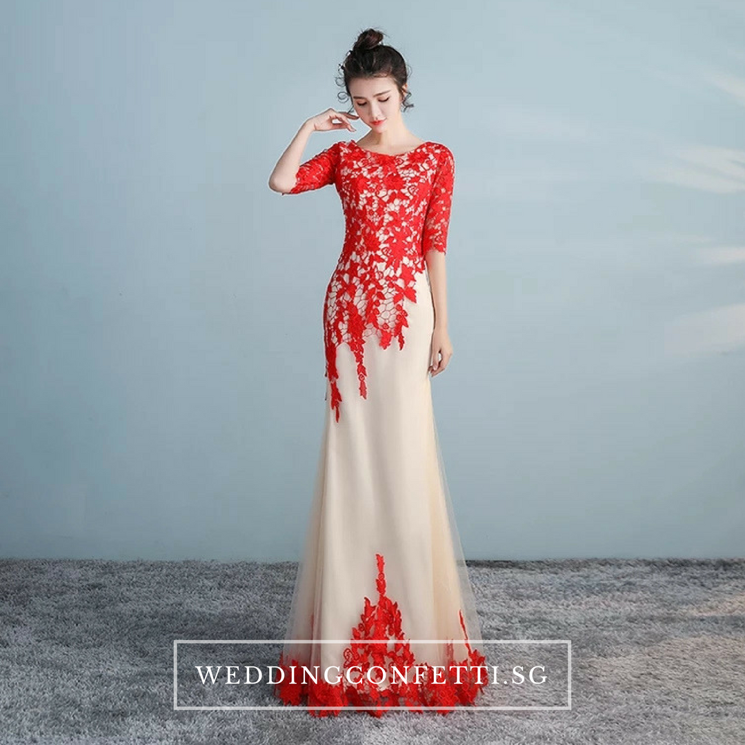 The Lerainne Champagne Red Long Sleeves Dress