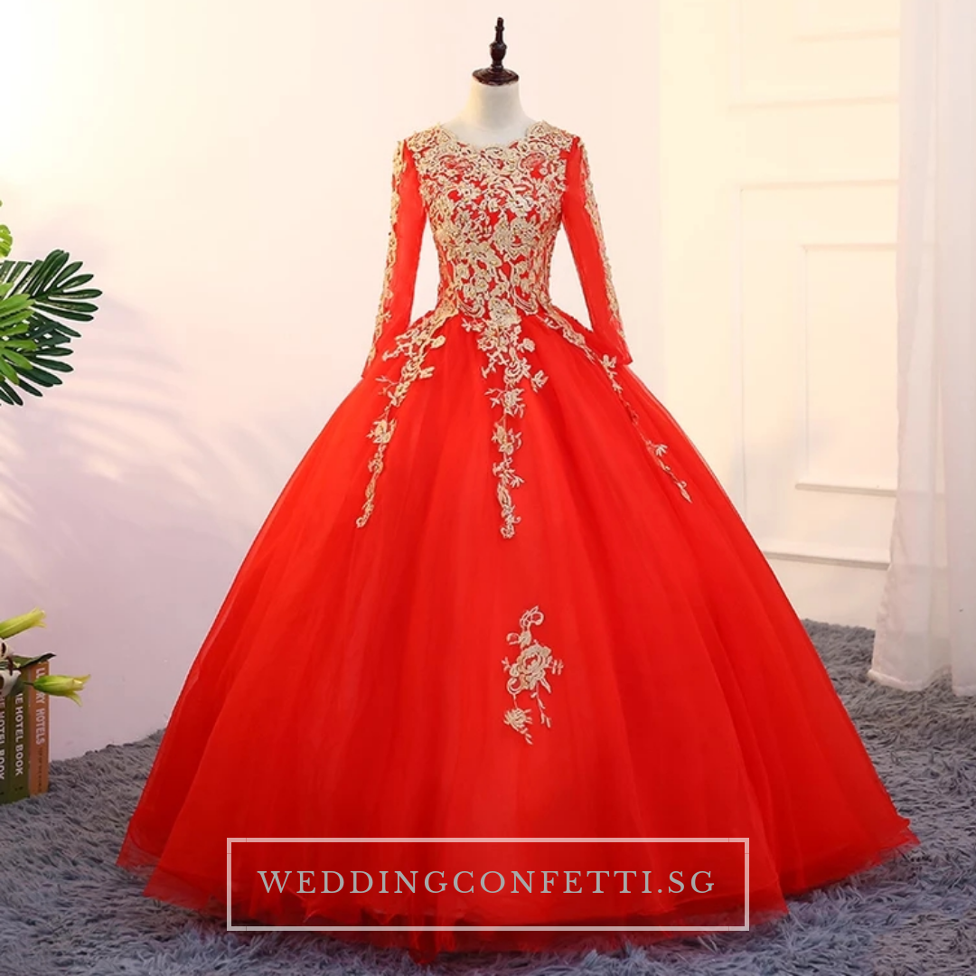 The Rosella Royal Blue/Red/Fuschia/Champagne Long Sleeves Ball Gown (Available in 4 Colours)