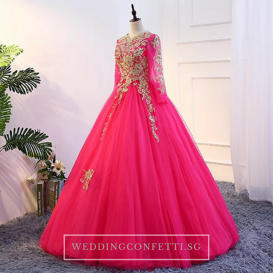 The Rosella Royal Blue/Red/Fuschia/Champagne Long Sleeves Ball Gown (Available in 4 Colours)