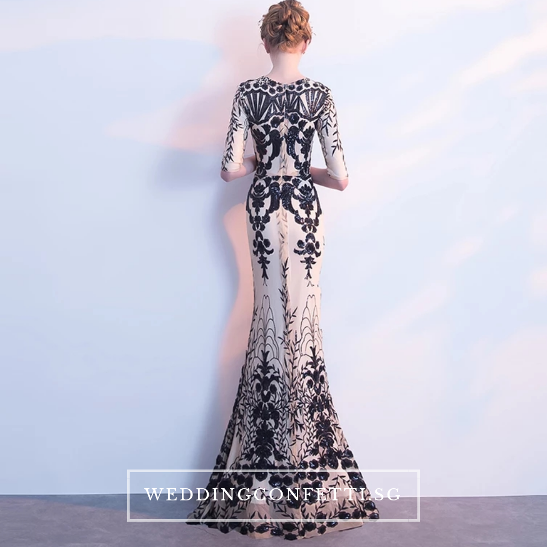 The Jhoviani Champagne/Black Long Sleeves Gown