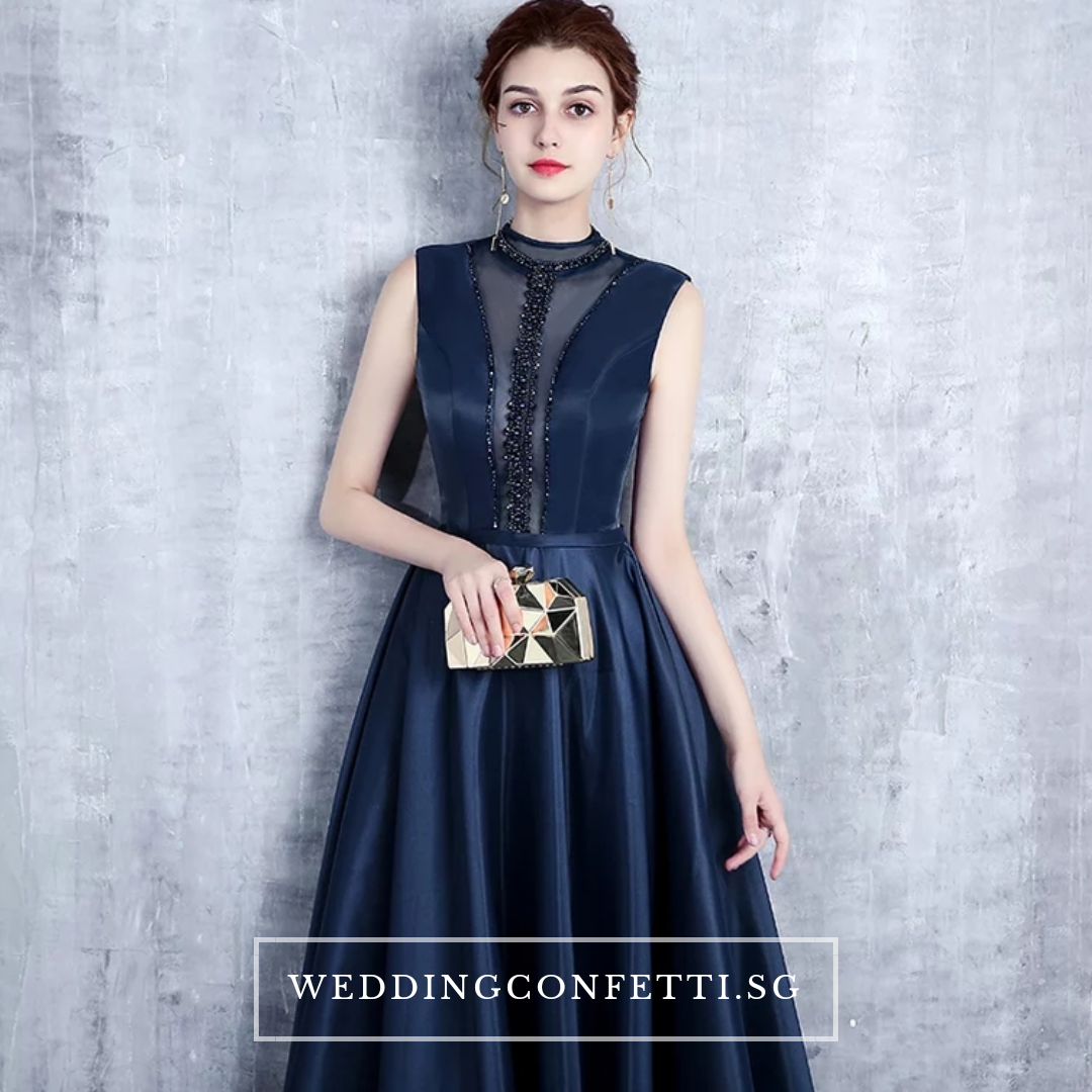 The Erinza Navy Blue Sleeveless Satin Dress (Available in 3 colours)