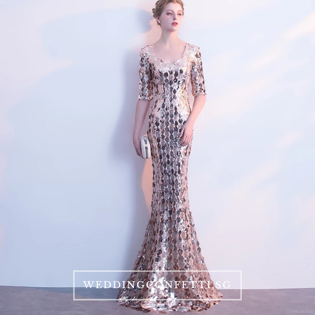 The Jhovana Rose Gold/Silver/Black Long Sleeves Gown