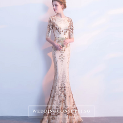 The Jhoviani Champagne/Black Long Sleeves Gown