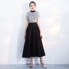 The Sophielle Black Lace Short Sleeves Gown