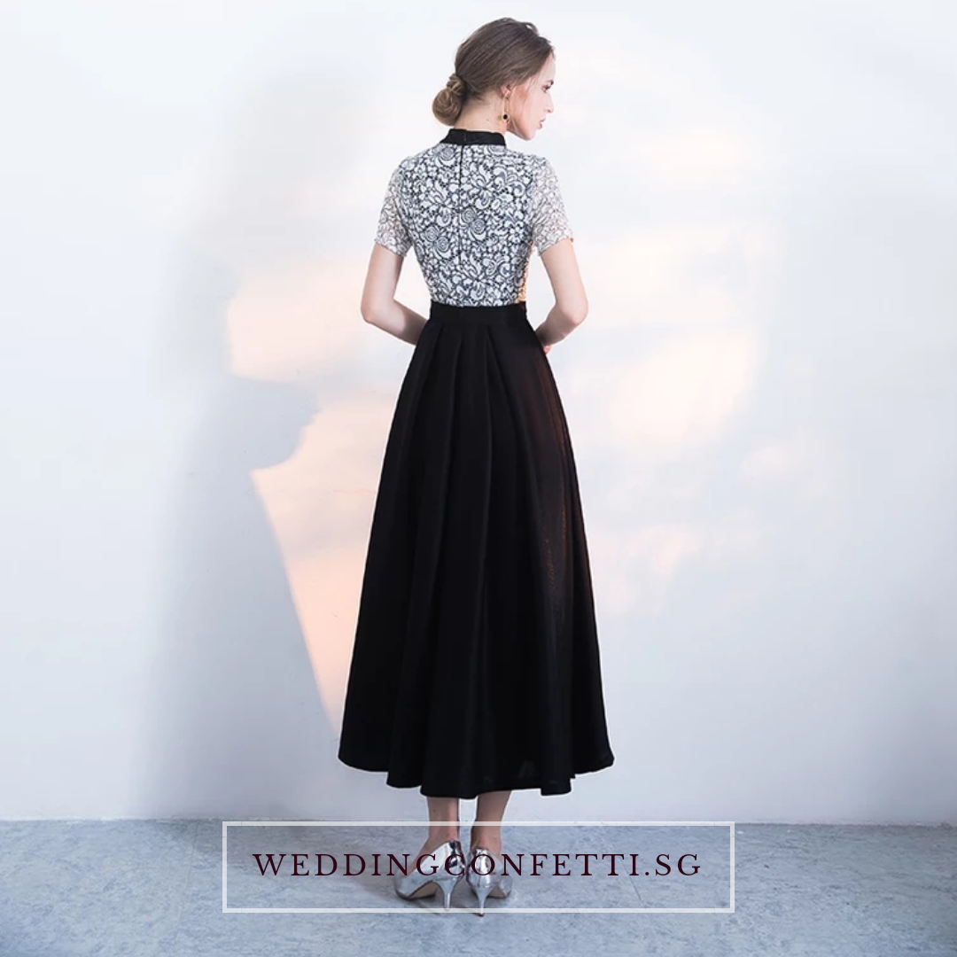 The Sophielle Black Lace Short Sleeves Gown