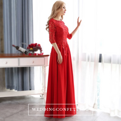 The Sophiella Long Illusion Sleeves Pink / Red Gown
