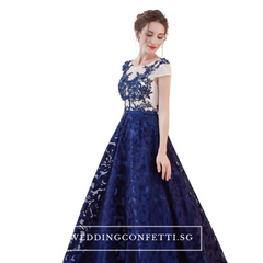 The Kresalyn Navy Blue Sleeveless Lace Gown