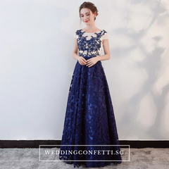 The Kresalyn Navy Blue Sleeveless Lace Gown