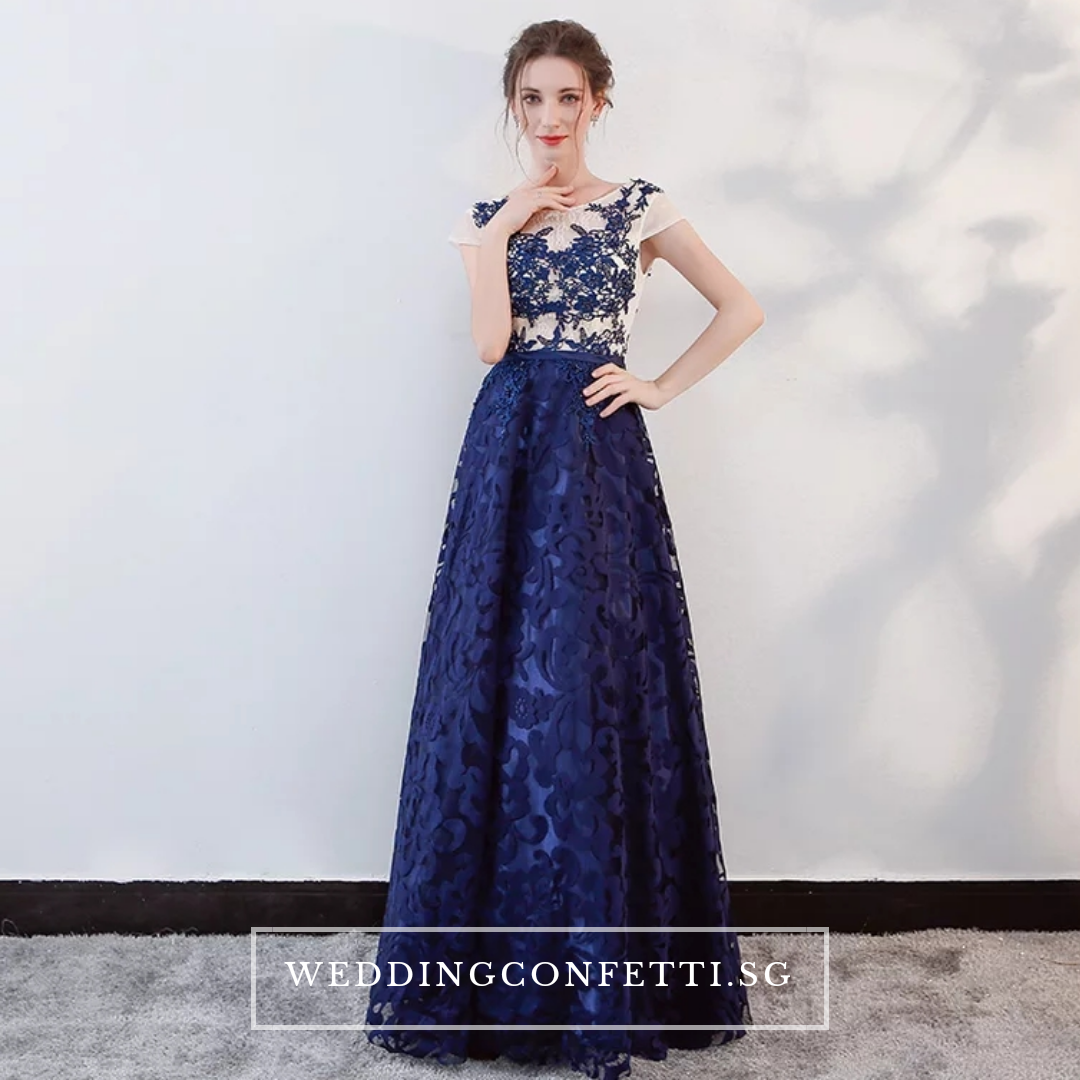 The Kresalyn Navy Blue Sleeveless Lace Gown