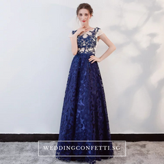 The Kresalyn Navy Blue Sleeveless Lace Gown