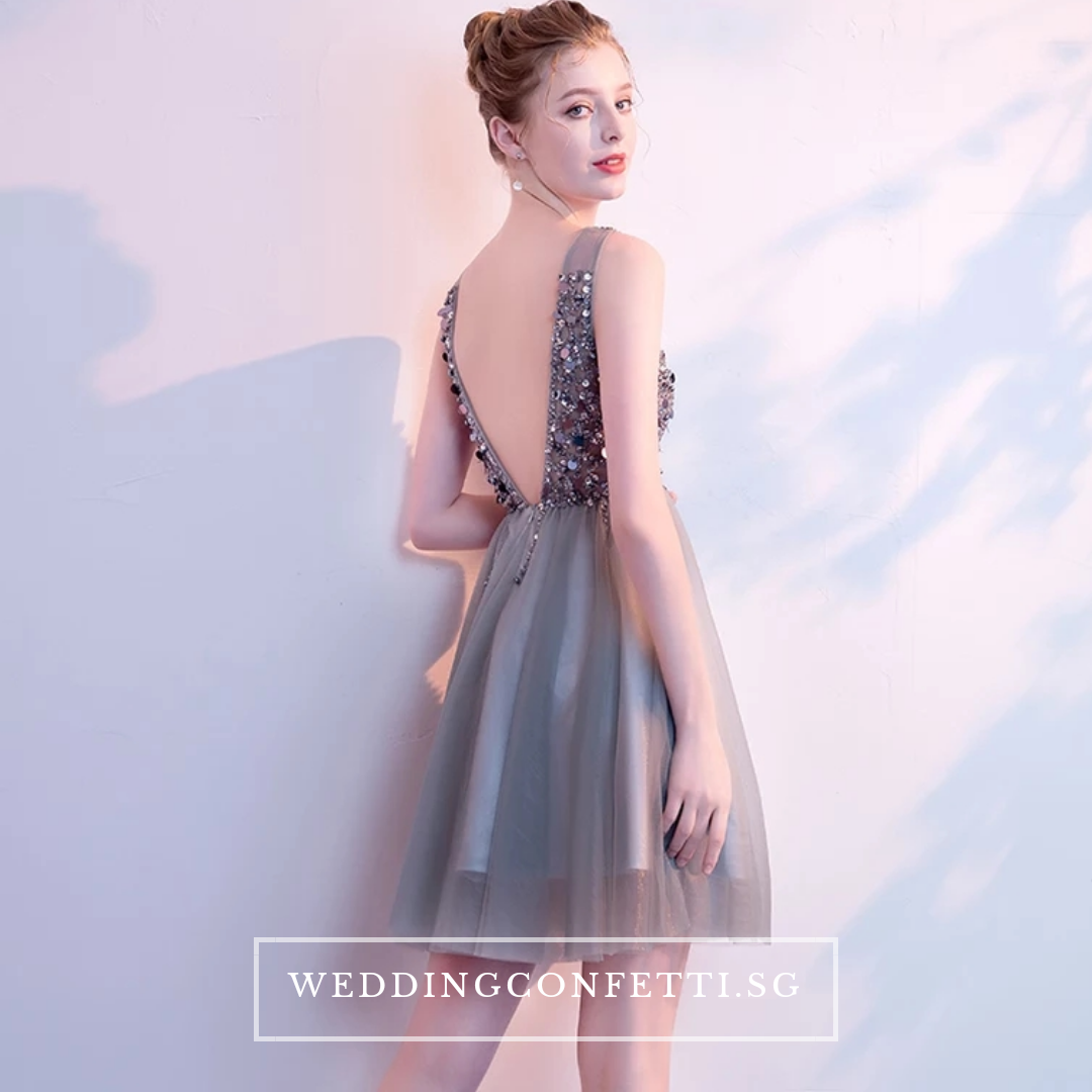 The Sophiare Grey Glittery Sleeveless Cocktail Dress