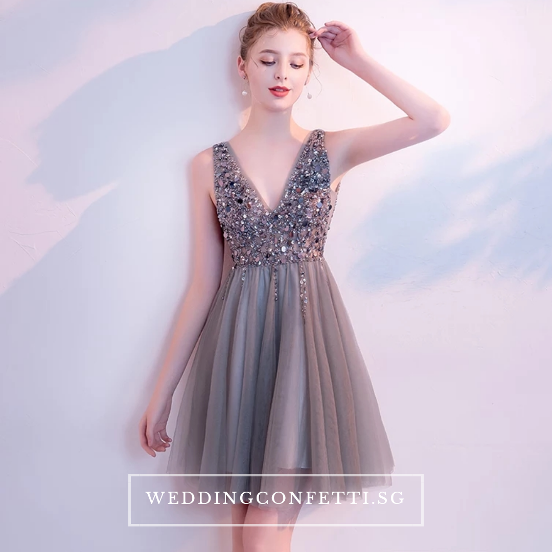The Sophiare Grey Glittery Sleeveless Cocktail Dress