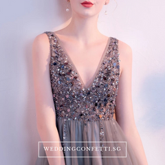 The Sophiare Grey Glittery Sleeveless Cocktail Dress