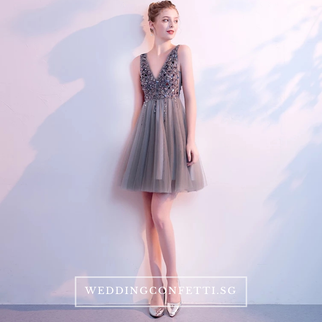 The Sophiare Grey Glittery Sleeveless Cocktail Dress