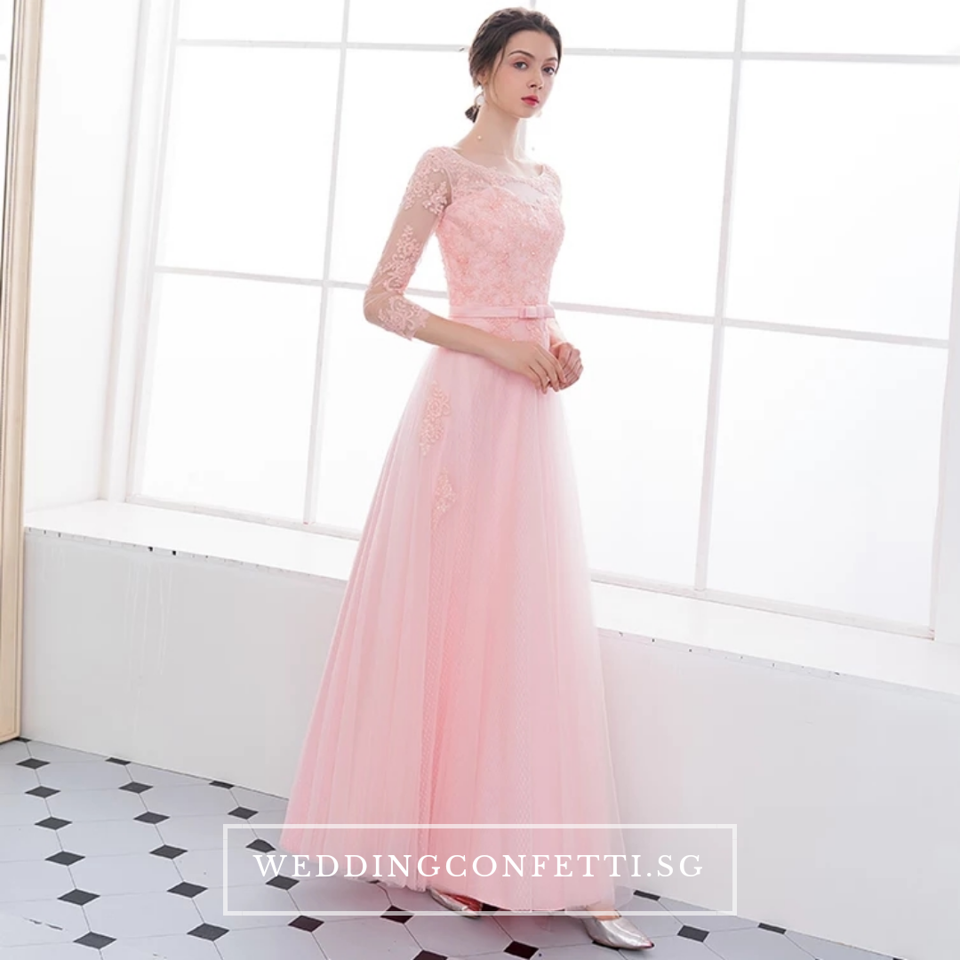 The Veronica Pink Lace Long Sleeves Dress