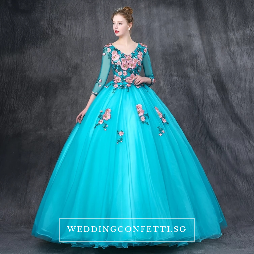 The Johanni Long Sleeves Turquoise Gown (Customisable)