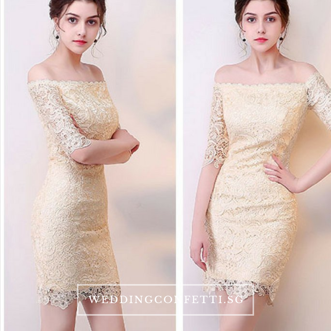 The Kendy Off Shoulder Champagne Lace Dress