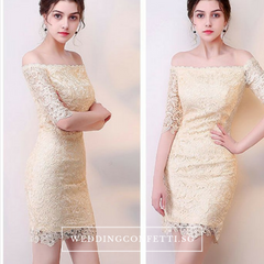 The Kendy Off Shoulder Champagne Lace Dress