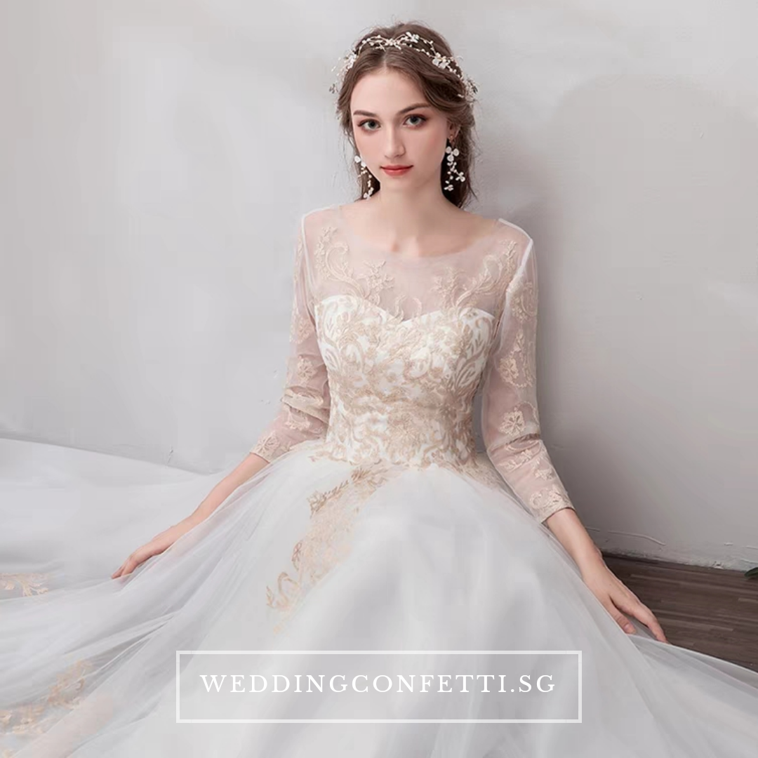 The Marlowe Wedding Bridal White Long Illusion Sleeves Dress 