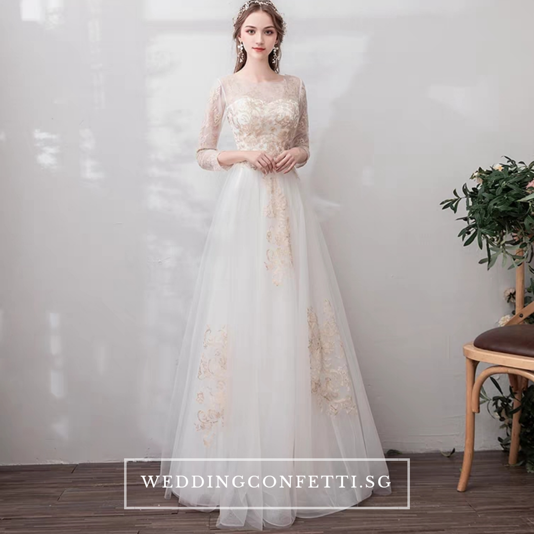 The Marlowe Wedding Bridal White Long Illusion Sleeves Dress 