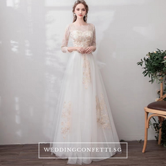 The Marlowe Wedding Bridal White Long Illusion Sleeves Dress 