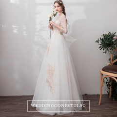 The Marlowe Wedding Bridal White Long Illusion Sleeves Dress 