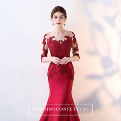 The Rorenza Red / Wine Red Long Illusion Sleeves Gown